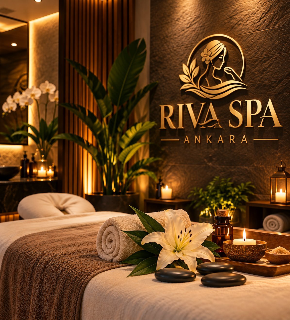 Sıcak ışıklı Riva Spa atmosferi